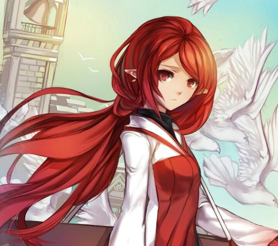 谁有长红头发的二次元女生的图片,急要!