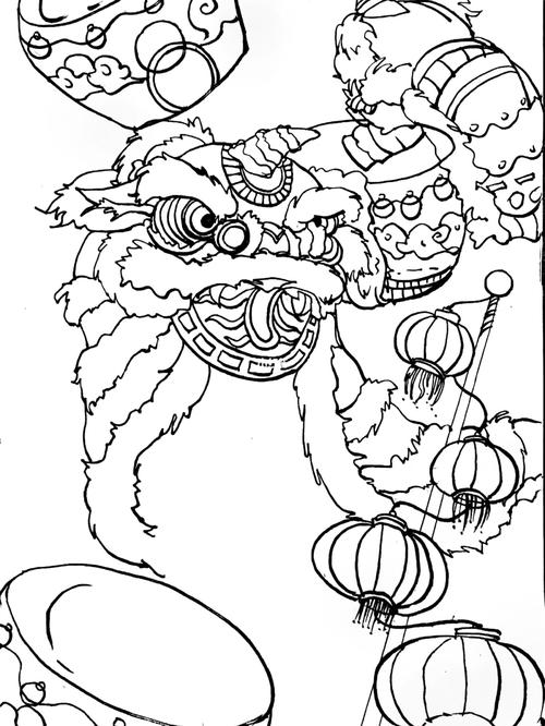 传统文化手绘线稿_手绘_传统文化_线稿_舞狮_京剧_人文_绘画