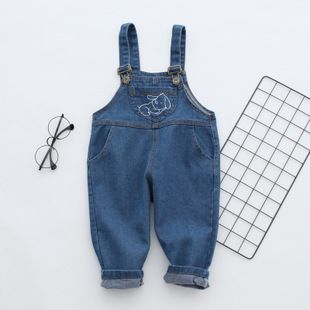 儿童卡通牛仔背带裤秋款宝宝背带裤韩版男女童休闲背带裤一件代发