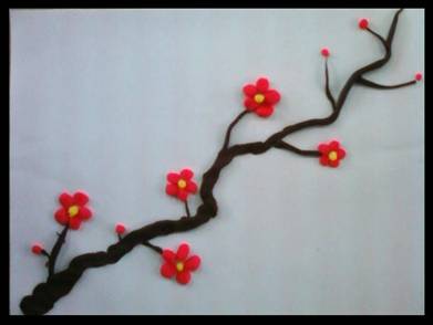 捏橡皮泥手工制作寒梅图