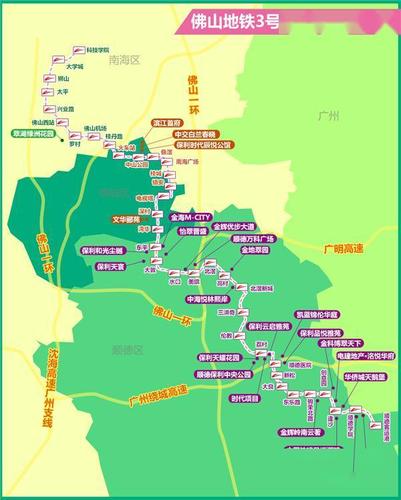 佛山地铁3号线:客运港站～顺德区～南海区～禅城区
