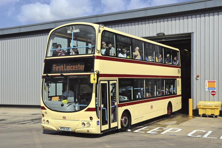 prominently parked in front of the depot was the first wrightbus