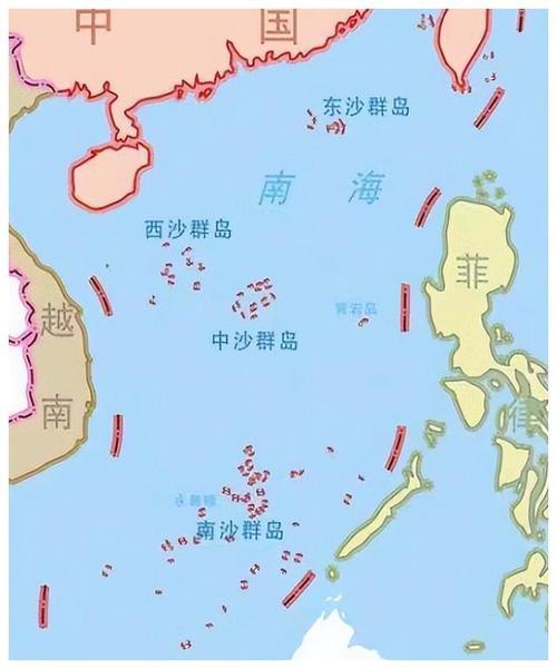 中国南海岛礁示意图南海是我国的重要贸易通道,我国一共有39条对外