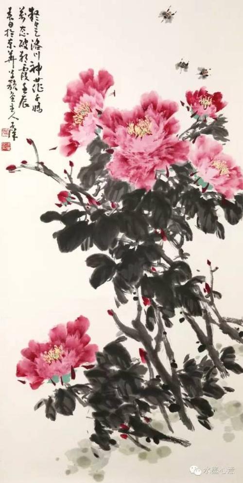 牡丹图好春光春林双禽君子之风情意深深塘趣鱼乐紫气东来海是龙故乡