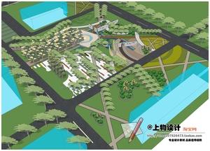 su模型草图大师sketchup学校公园景观规划校园小广场游园带cad