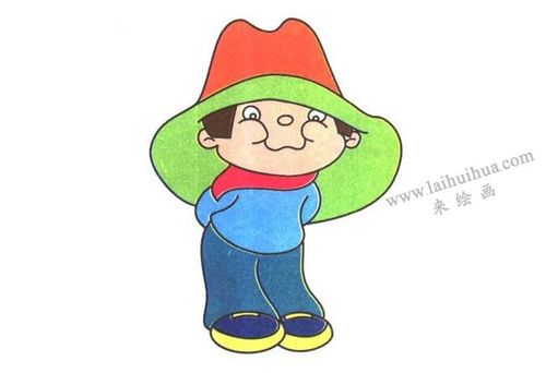 戴帽子的男孩儿童卡通画法步骤