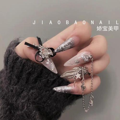 包邮欧美链条网红手工新娘假指甲可拆卸穿戴成品美甲贴片短款孕妇