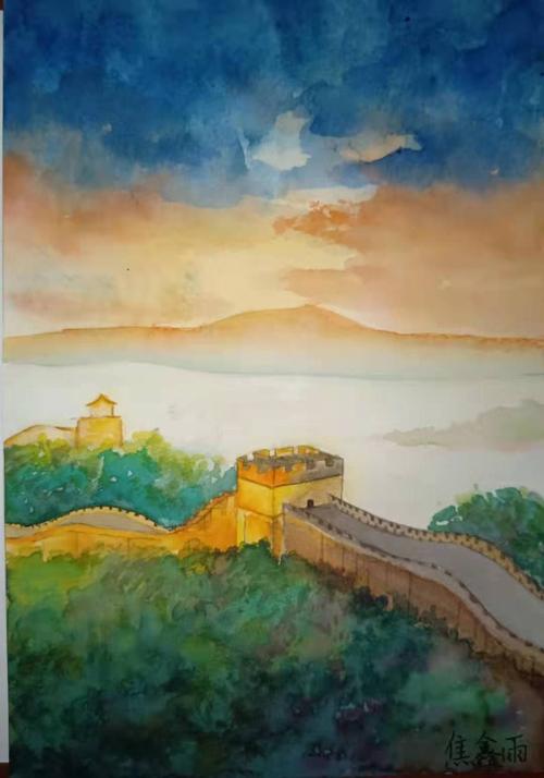 焦鑫雨水彩作品《长城》