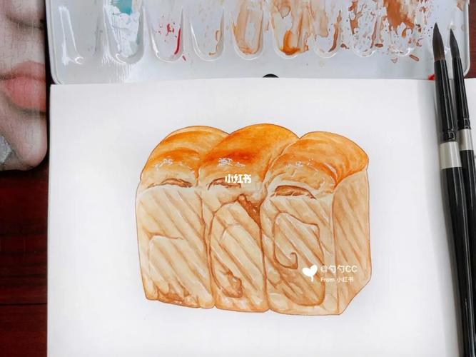 水彩美食插画92吐司面包 手绘菜单 标签卡片_水彩画