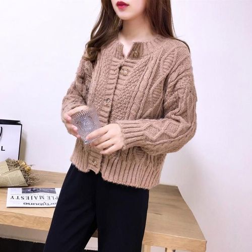 短款毛衣开衫女2021秋冬洋气针织衫外套宽松慵懒风外