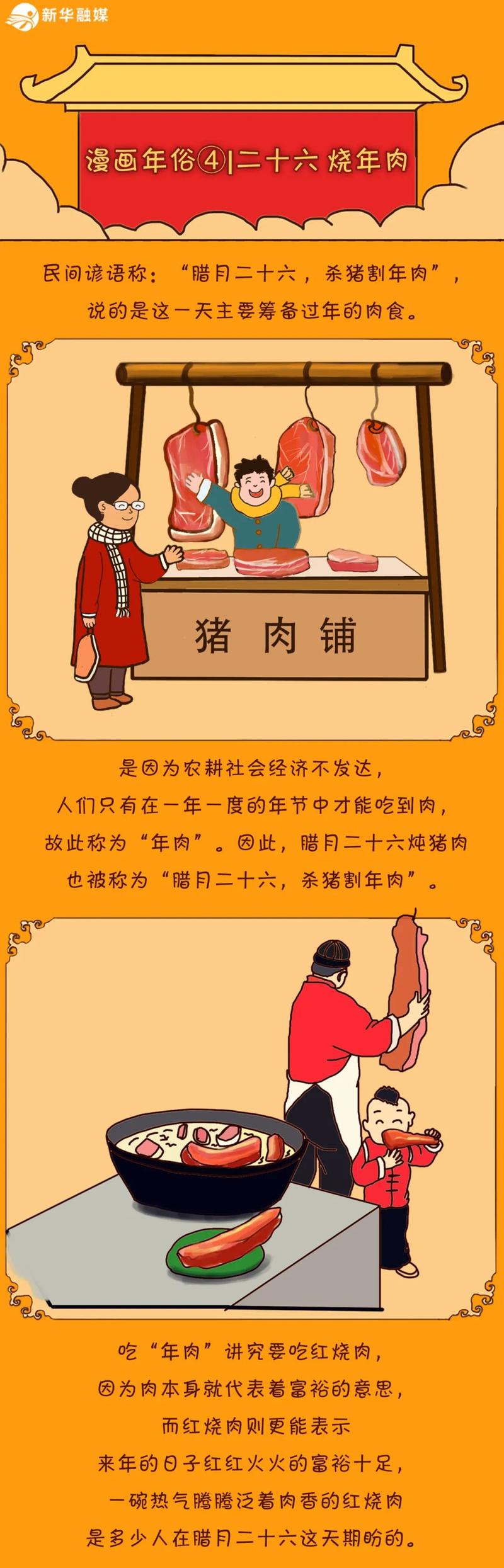 原创漫画年俗二十六杀猪割年肉