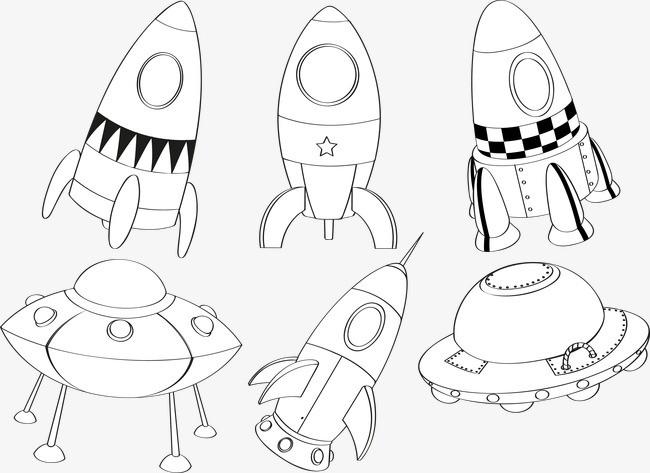 黑白简约手绘冲上宇宙的火箭免抠元素