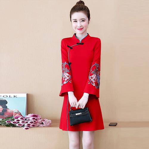 甜美女装裙子秋冬中国喜庆连衣裙旗袍