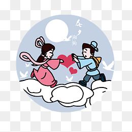 七夕情人节手绘牛郎织女鹊桥相会