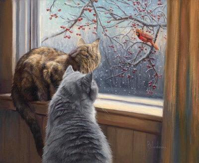 猫咪系列油画作品欣赏 美国画家lucie bilodeau