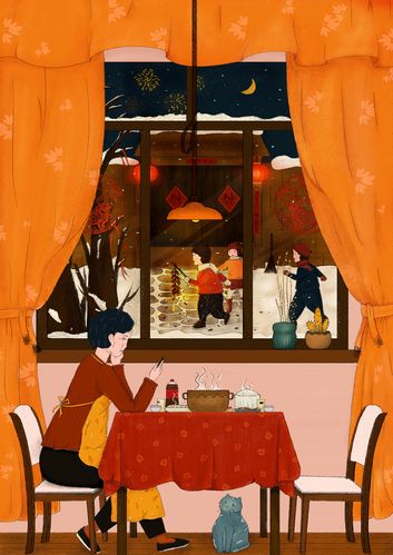 插画-除夕晚