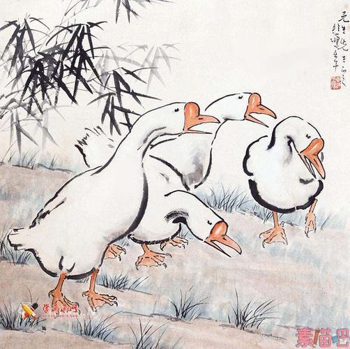 徐悲鸿国画作品《鹅趣图》欣赏