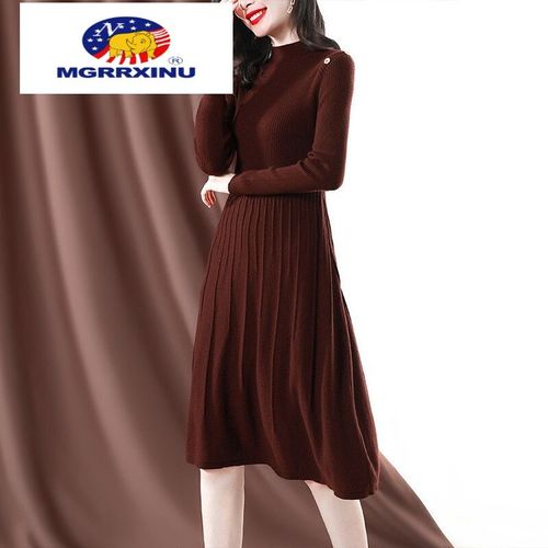 mgrrxinu品牌羊毛连衣裙女2021秋装新款长袖小个子法式设计感小众
