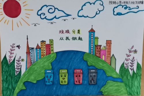 我们开展了垃圾分类主题绘画作品创作活动.作品以"文明城市共创建,垃