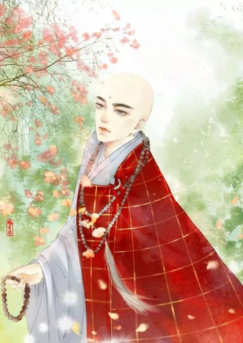 关于和尚的插画,君入空门桃花碎_美图-古风坊