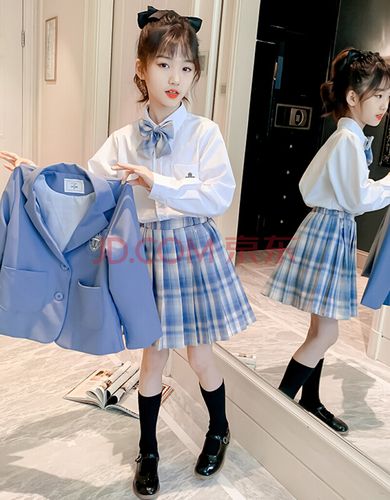 小女孩子jk制服裙子中大童衣服装小学生百褶裙秋季学院风套装裙蓝色