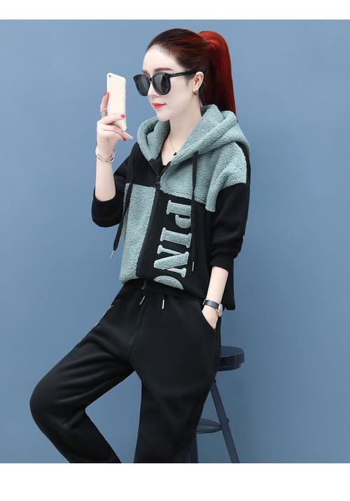 nike耐克官方同款羊羔绒休闲运动套装女秋冬季新款韩版宽松加绒加厚