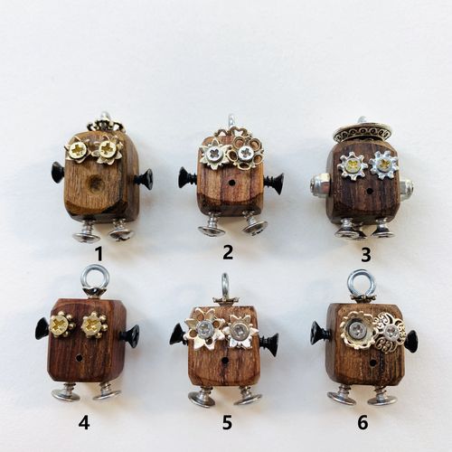 【花眼仔系列】蒸汽朋克木头机器人项链钥匙扣手工diy创意原创