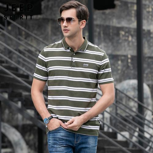 吉普jeep条纹polo衫男翻领短袖t恤男士夏季薄款青年半袖体恤视频