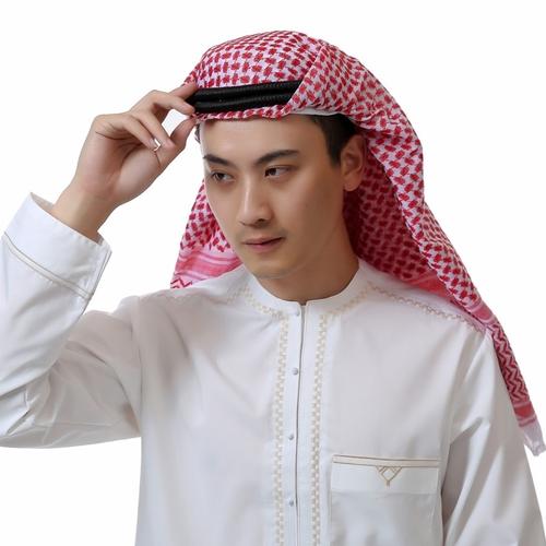 穆斯林阿拉伯头巾男头巾缠头沙特头巾迪拜阿联酋旅游头巾头箍新款