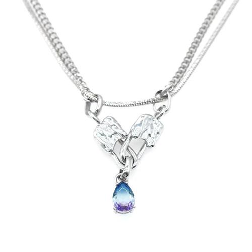 atelierso官方授权21aw别针v形吊坠雾蓝施华洛水晶原创项链