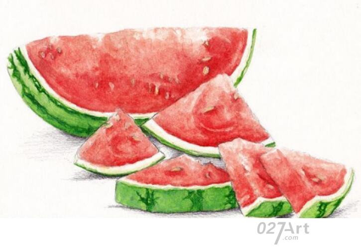 彩铅手绘西瓜 夏天绘画作品欣赏_铅笔画【最新关于夏天的儿童画】