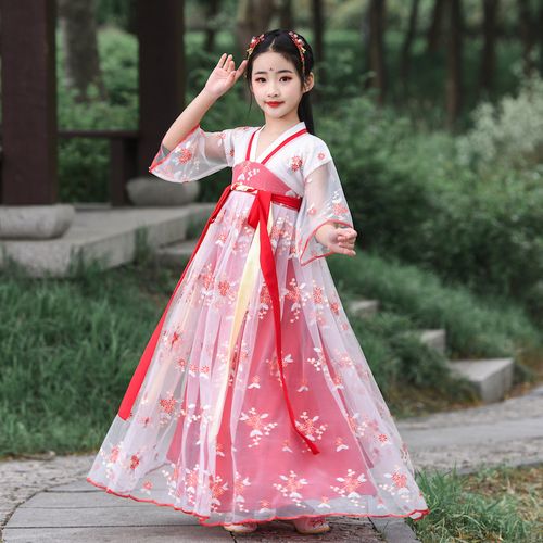 女童汉服夏装连衣裙儿童古装超仙襦裙仙女飘逸中国风樱花公主轻纱