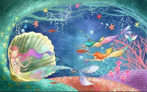 2 用铅笔在圆形厚卡纸上画出美人鱼和海底世界