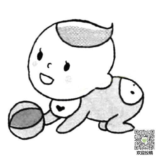 婴儿爬行简笔画图片-玩皮球的婴儿