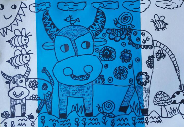 极地美术创意班线描创意课程《花花牛》