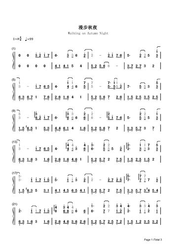 漫步秋夜-赵海洋-c调-流行钢琴简谱