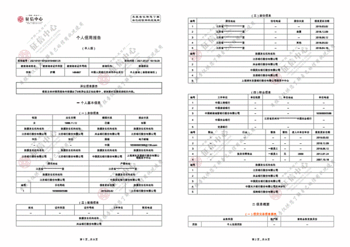个人信用报告模板征信报告模板(2021自助机本人版带水印).docx 5页