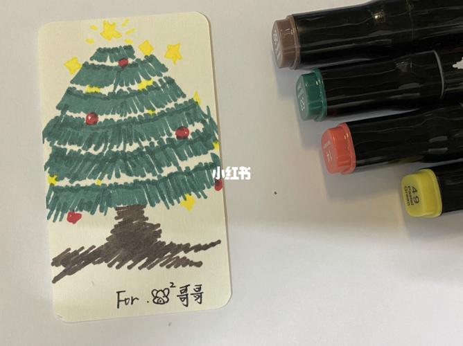 马克笔圣诞树90|手残党也能画_圣诞树_手残党_马克笔_绿色系_圣诞节