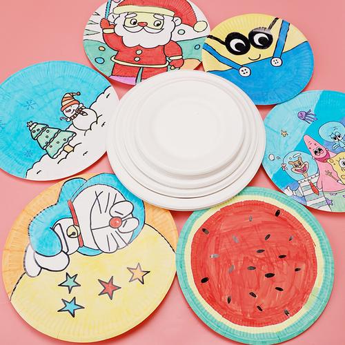 一次性白色纸盘幼儿园画画蛋糕盘子手工diy制作儿童手绘美术材料