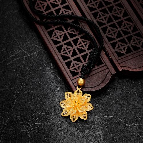项链潮宏基古法花丝莲花黄金足金吊坠挂坠男女颈饰