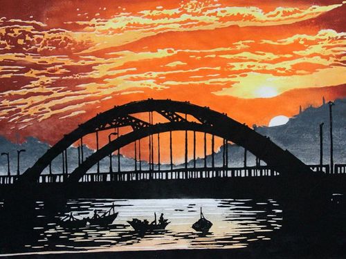 《夕阳》 水印版画 作者:申艳玲