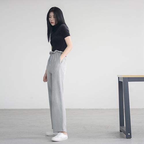 花苞阔腿裤女灰色系带高腰宽松性冷淡风百搭简约时尚直筒阔腿长裤