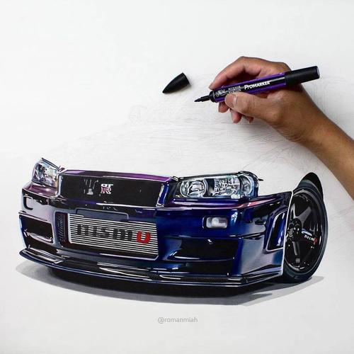 马克笔彩铅画超写实跑车