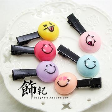 韩版2016新款可爱笑脸儿童发夹 日韩 糖果色女生笑脸多表情圆形对夹
