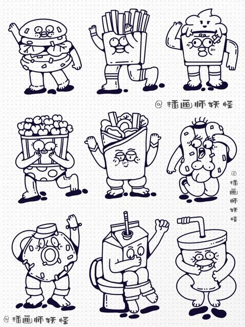 拟人插画‖贴纸设计_插画_涂鸦怎么样_设计_快餐_贴纸_简笔画_插画师
