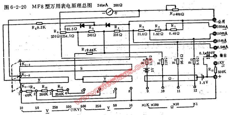 mf8型万用表电路图