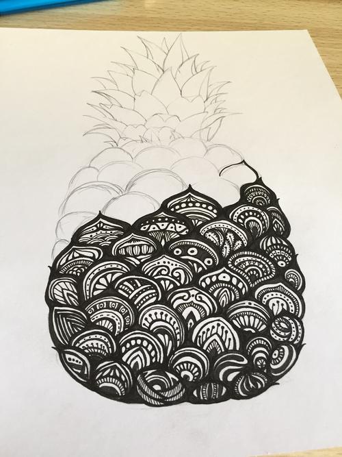 黑白插画——菠萝