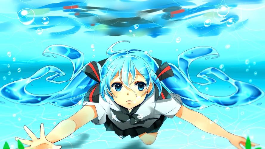underwater,壁纸,高清壁纸人物,青色的头发,动漫,动漫女孩,初音未来