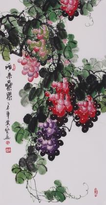 【已售】黄艺花鸟画 三尺竖幅葡萄《硕果累累》