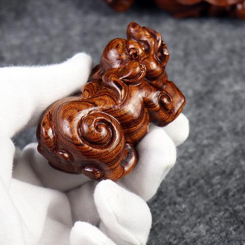 物件把玩摆件貔貅富甲天下花梨木文玩手把